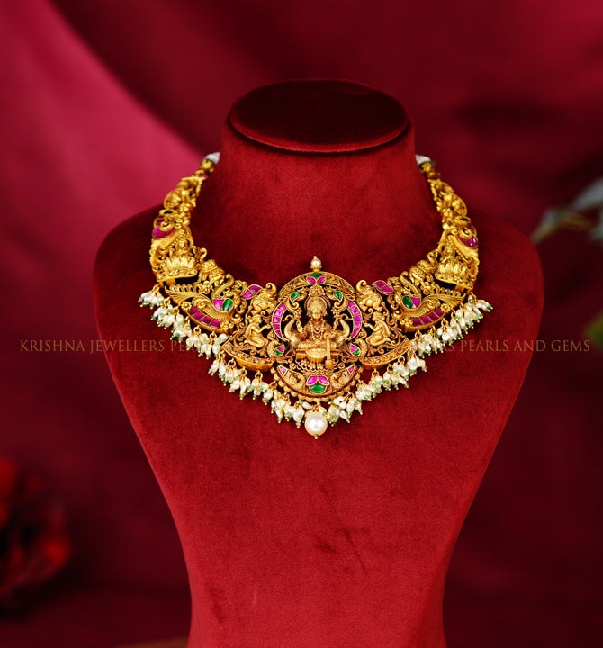 Gold Choker with Traditional Temple Design and KC Pearls