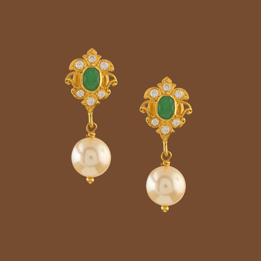 22K Gold Earrings With Pearl Hanging - Krishna Jewellers Pearls and Gems