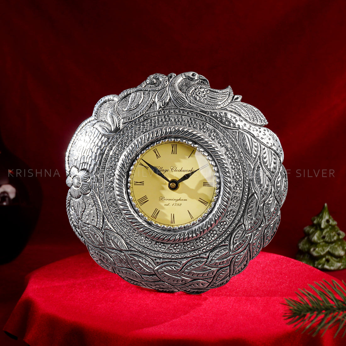 92.5 Silver Antique Peacock Clock