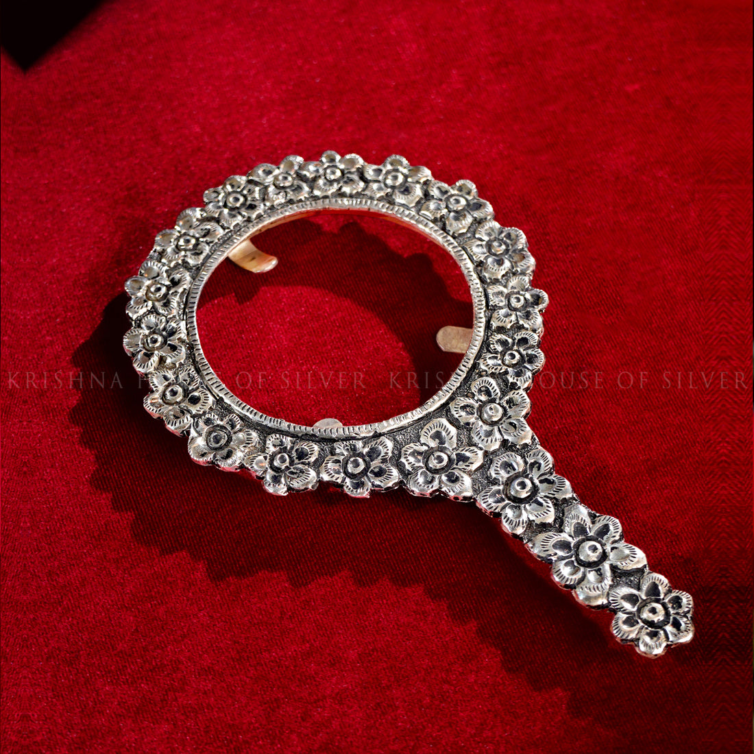 Antique Finish 92.5 Silver Mirror Frame with Floral Detailing