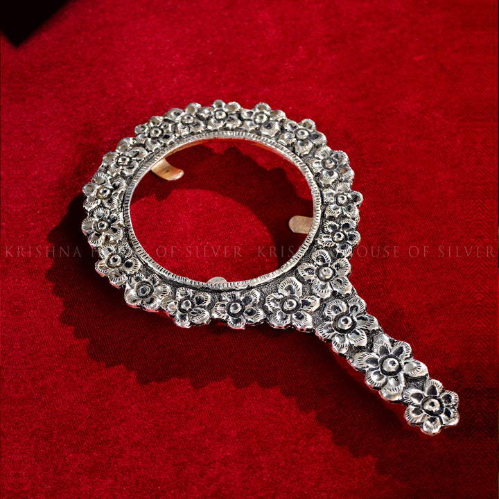 Antique Finish 92.5 Silver Mirror Frame with Floral Detailing