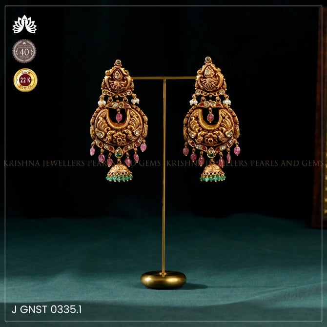 22K Gold Chandbali Peacock Earrings Timeless Elegance