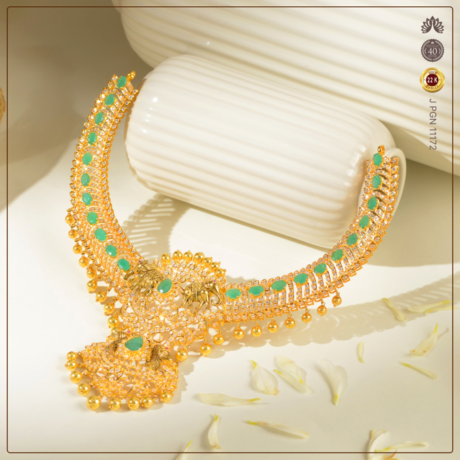 22K Gold Emerald CZ Necklace Timeless Radiance