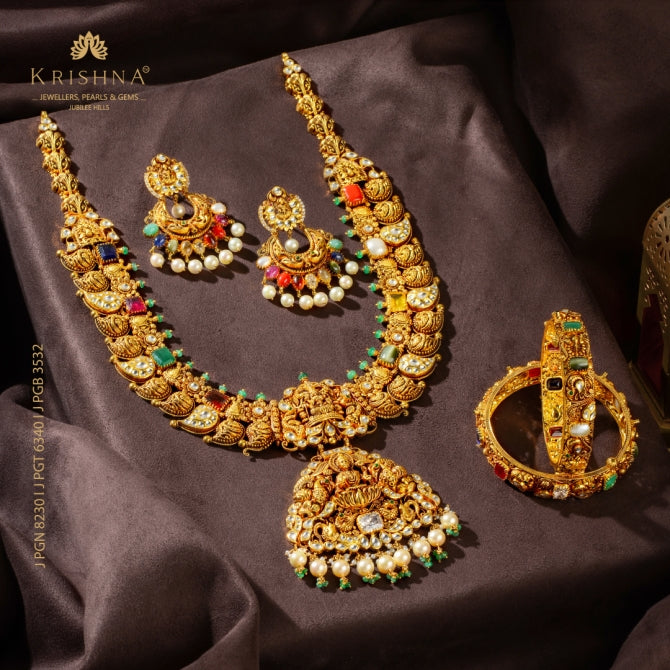 Navaratna Mango Haram Set in Gold