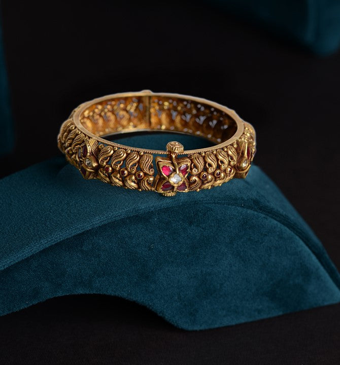 Peacock Motif Gold Kada