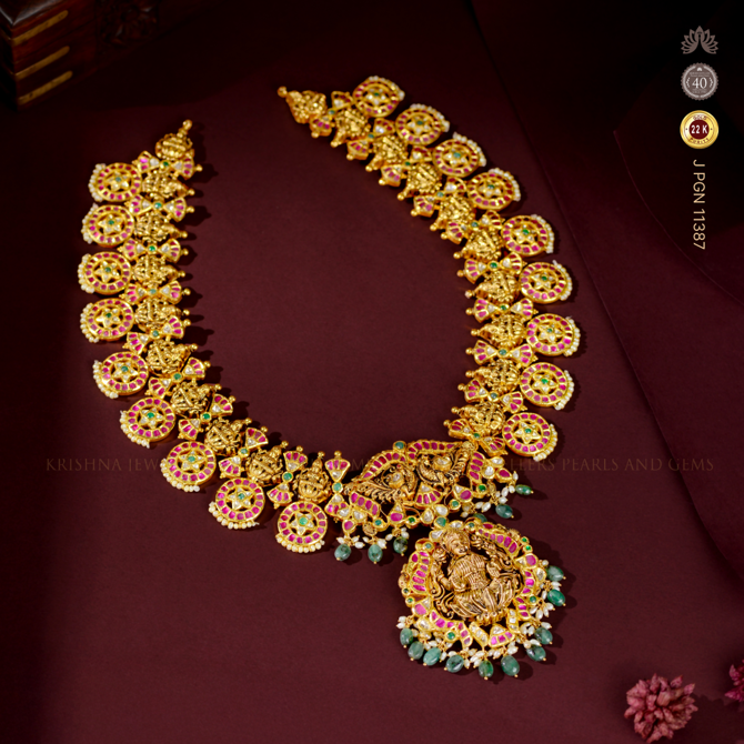 Gold Kundan Laxmi Devi Necklace Traditional Temple Jewelry Design
