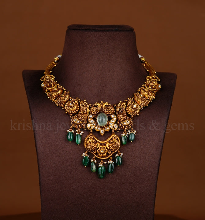 22K Nakshi Work Antique Gold Necklace