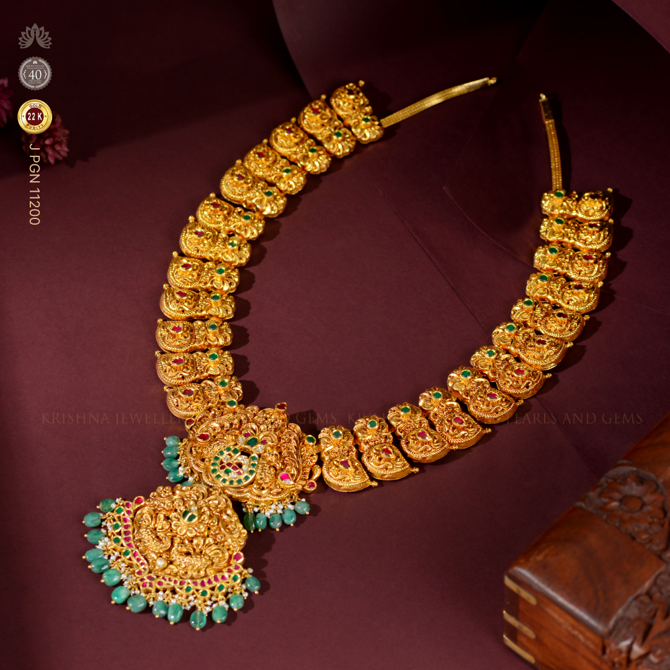 22K Gold Long Mango Haar Necklace Traditional South Indian Bridal Jewelry
