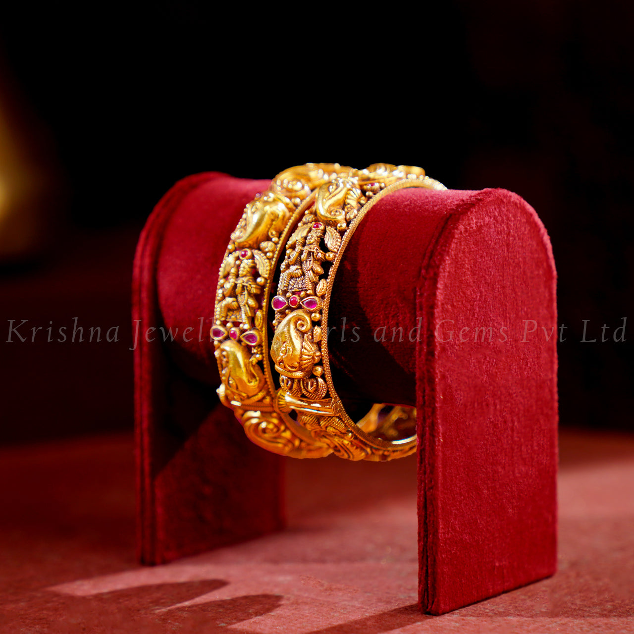 Bridal Gold Bangles With Radha Krishna Mango Design