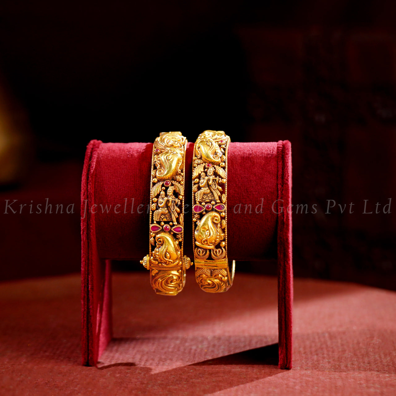 Bridal Gold Bangles With Radha Krishna Mango Design