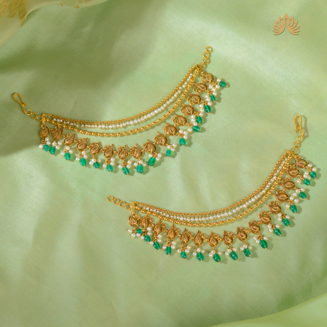22K Gold Layered Champaswaralu with Emeralds