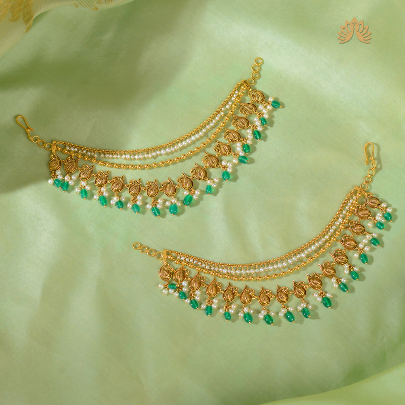 22K Gold Layered Champaswaralu with Emeralds