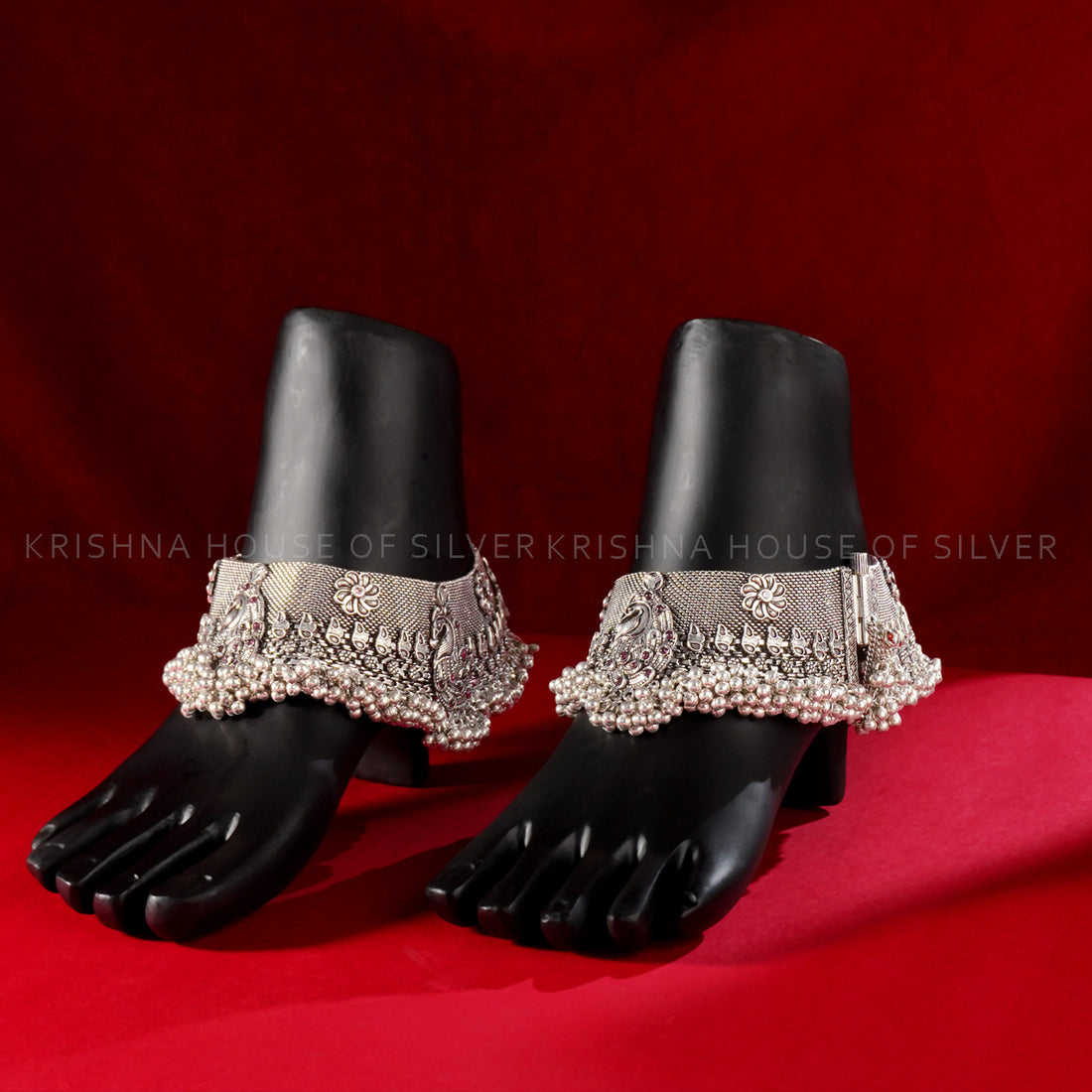 92.5 Silver Floral Peacock Payal for Bridal Muhurtham