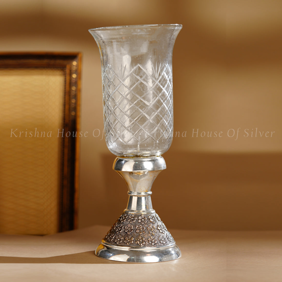 Antique Silver Candle Holder – 92.5 Silver with Floral Detailing