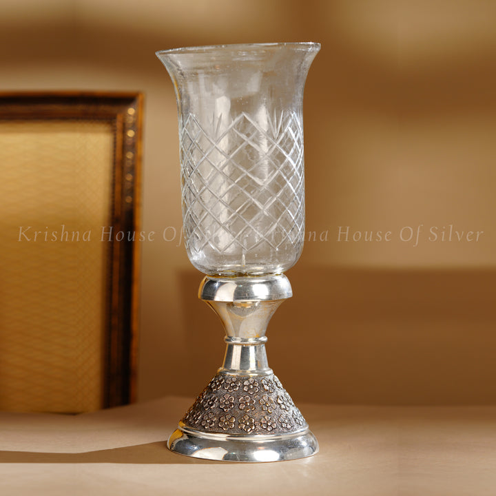 Antique Silver Candle Holder – 92.5 Silver with Floral Detailing