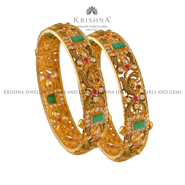 Gold Bangles in Peacock Motif - Krishna Jewellers Pearls and Gems