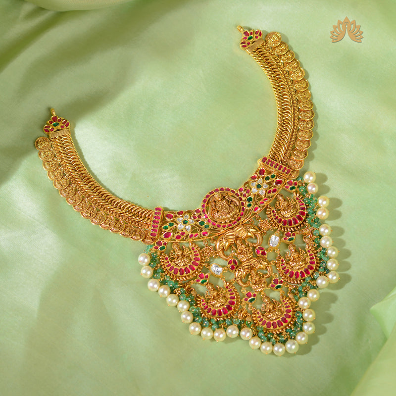 22K Gold Jalebi Necklace with Laxmi Kasulu
