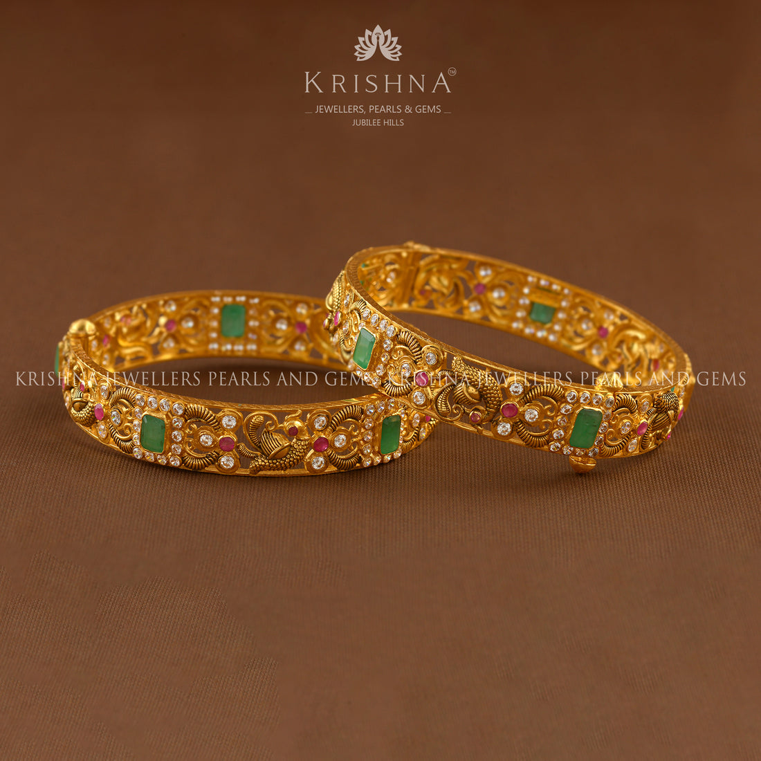 Gold Bangles in Peacock Motif - Krishna Jewellers Pearls and Gems