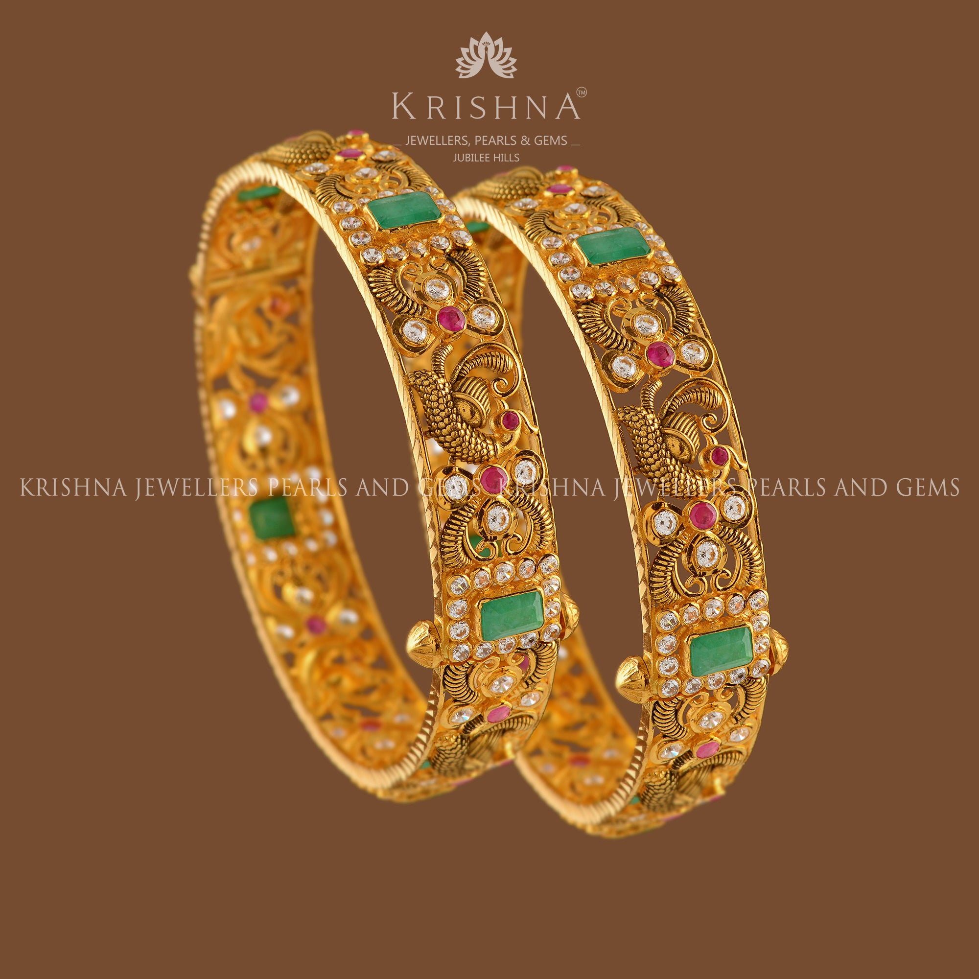 Gold Bangles in Peacock Motif - Krishna Jewellers Pearls and Gems