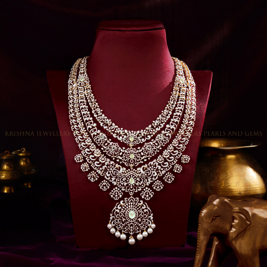 Diamond 3 Layered Bridal Haar Necklace – Luxury Wedding Jewelry