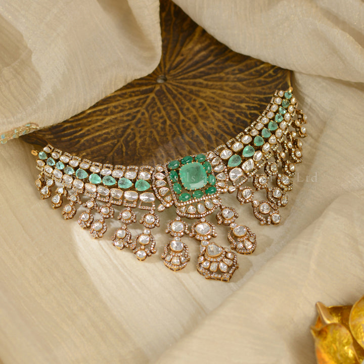 18K Gold Polki Emerald Choker | Elegant Bridal Statement Necklace