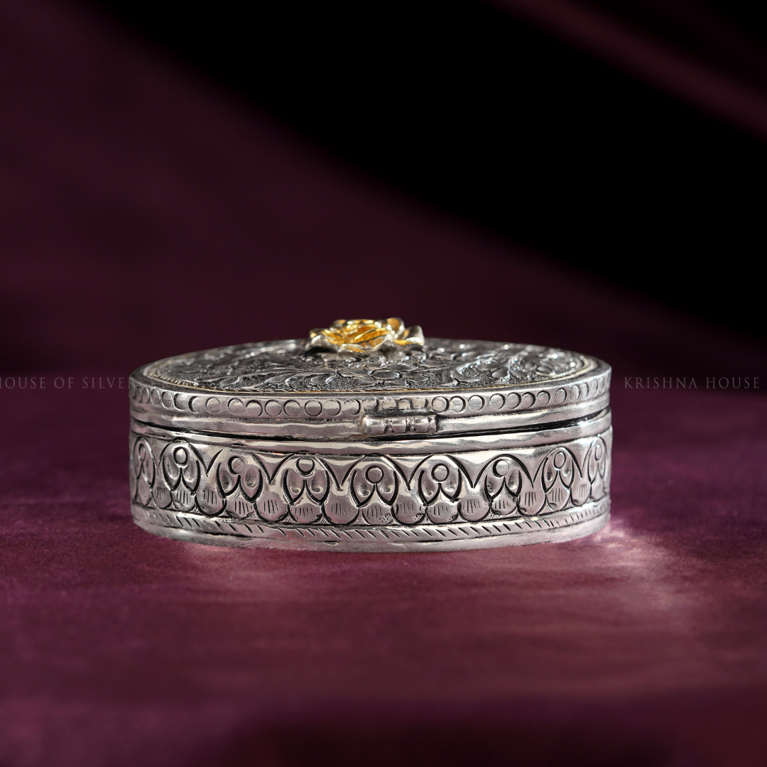 Silver Multi-Purpose Box with Floral Antique Finish