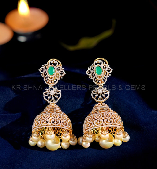 Traditional Green Stone Jhumka with Pearls
