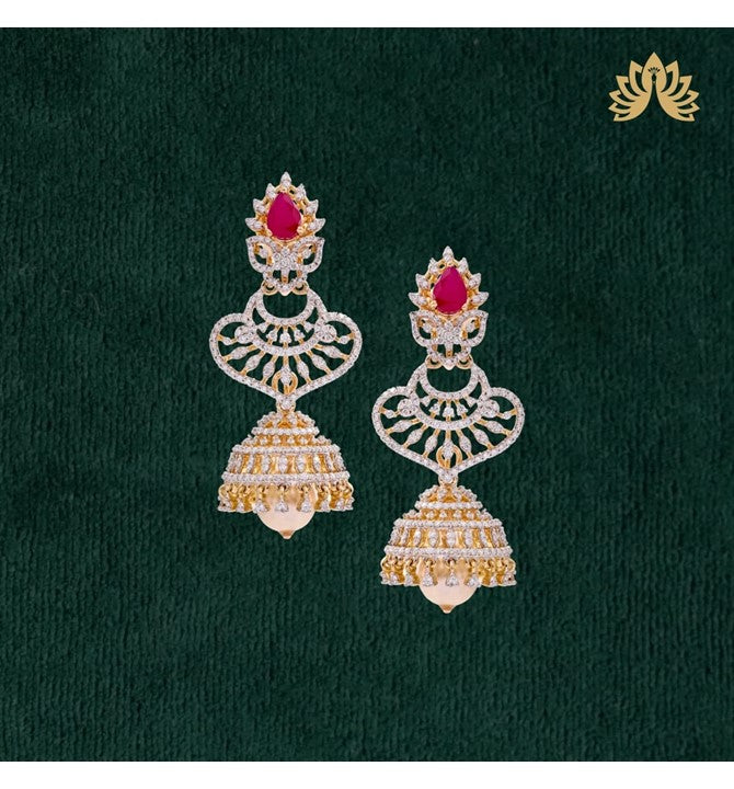 Flowers themed the Earrings crafted using Ruby, 4C’S Diamonds