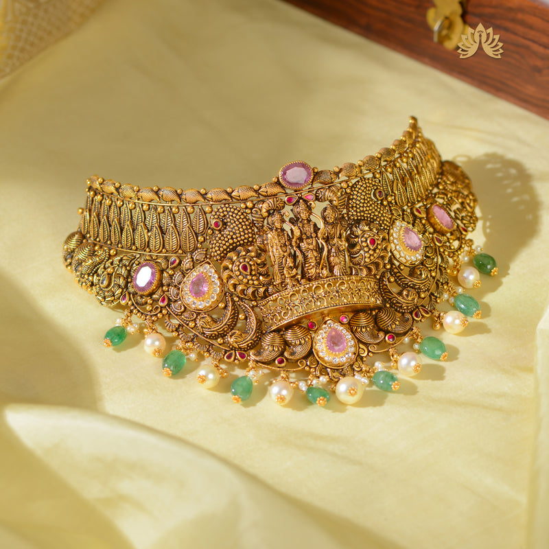22K Gold Ram Parivar Temple Choker