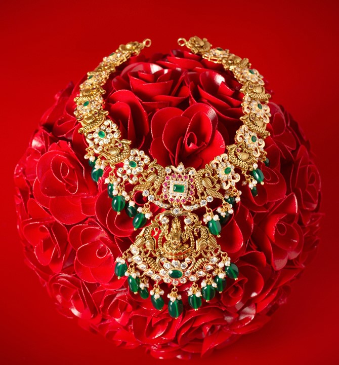 Lakshmi & Peacock Gold Necklace