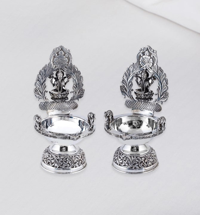 Lakshmi Floral Themed Silver Diya