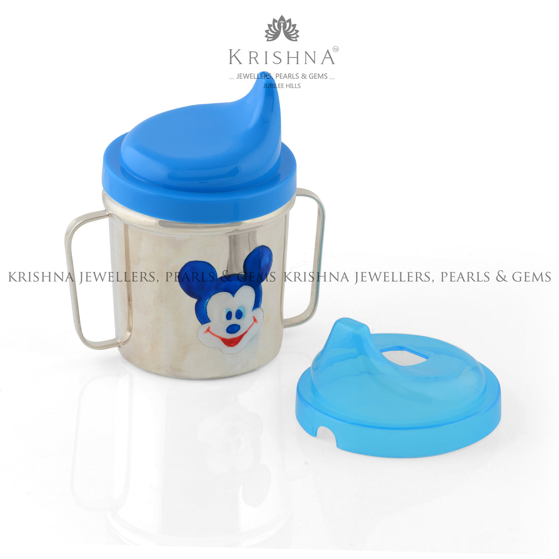 Silver Baby Water Bottle with Mickey Mouse Face - Krishna Jewellers Pearls and Gems