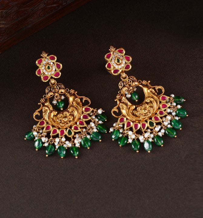 Gold Floral Chaandbaali Earrings