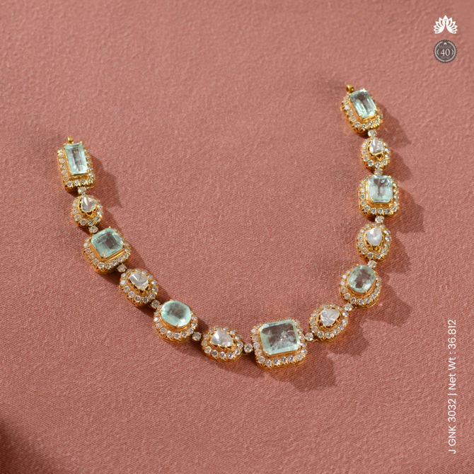 Polki Diamond Necklace with Emeralds