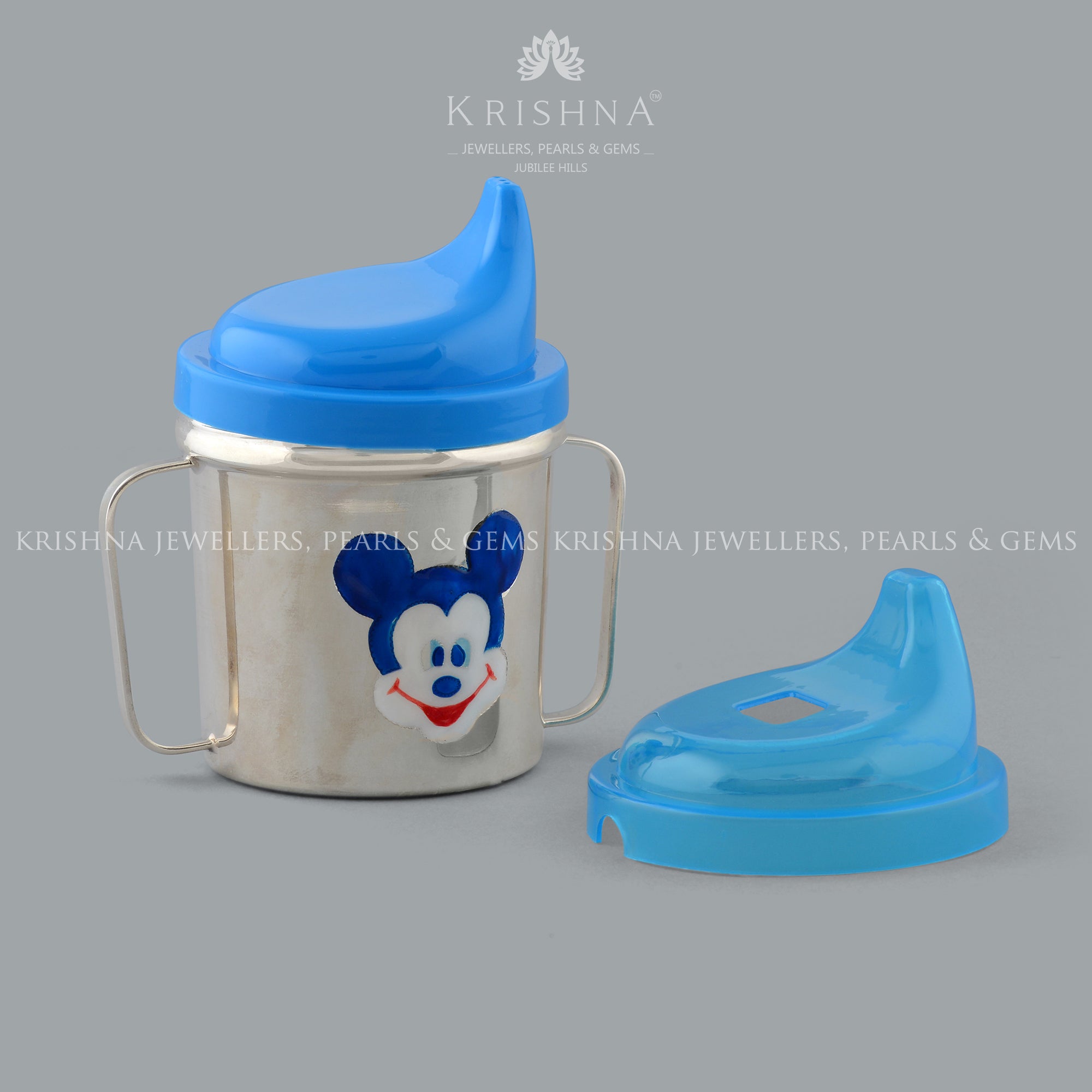 Silver Baby Water Bottle with Mickey Mouse Face - Krishna Jewellers Pearls and Gems