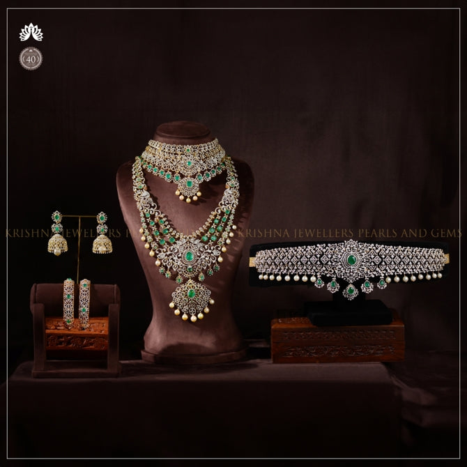 Grand Diamond Bridal Jewelry Set with Colour stones