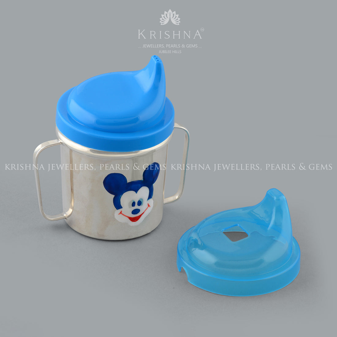 Silver Baby Water Bottle with Mickey Mouse Face - Krishna Jewellers Pearls and Gems
