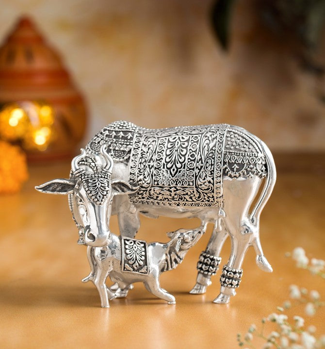 Kamadhenu Cow and Calf with Goddess Laxmi