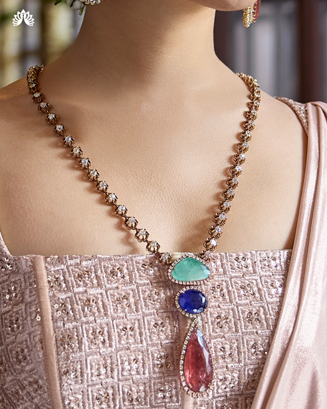 18K Diamond Necklace Tourmaline, Tanzanite & Emerald