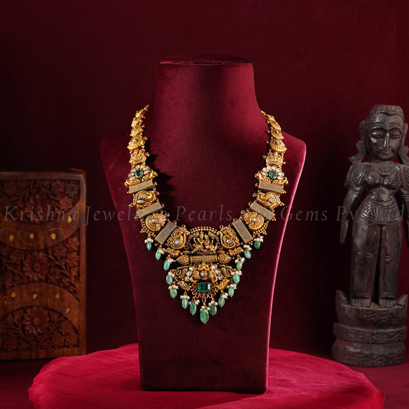 Radha-Krishna Nakshi Haram with Peacock Detailing