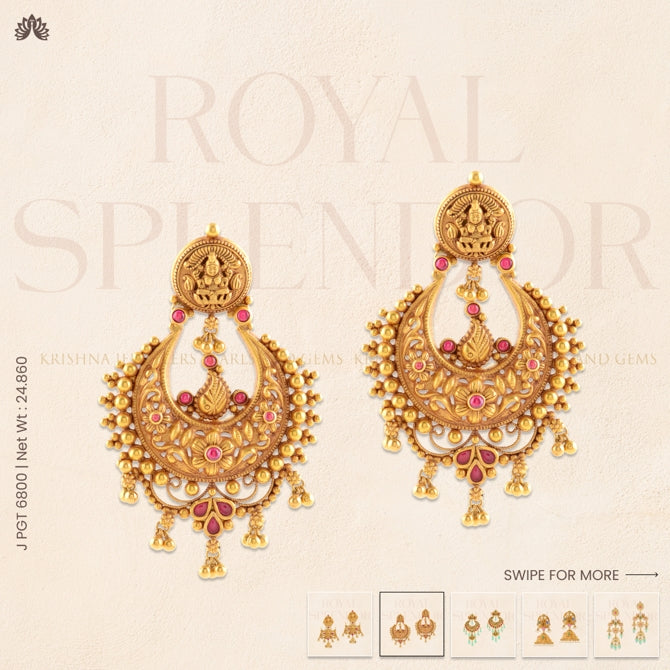 22k Chandbali Earrings with Floral Motif & Ruby Pota