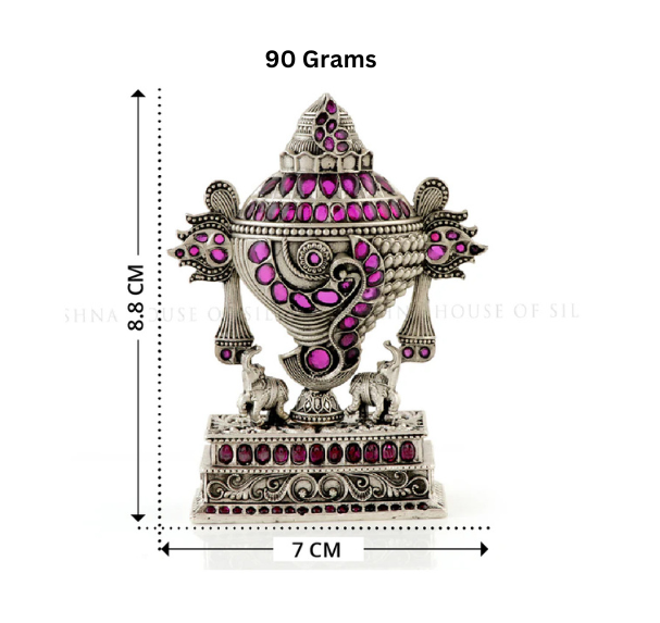 Beautiful Silver Shanku with Elephant Motifs & Gemstone Details