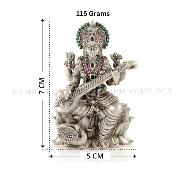 Antique Saraswati Idol In Silver