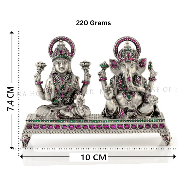 Masterfully Stone Crafted 92.5 Silver Idol - Ganesh & Lakshmi