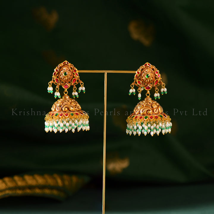 Royal Tradition 22K Gold Ruby-Emerald Jhumkas