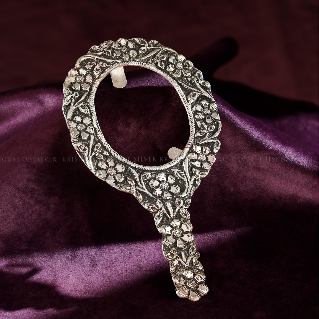 92.5 Silver Mirror Frame with Floral Detailing