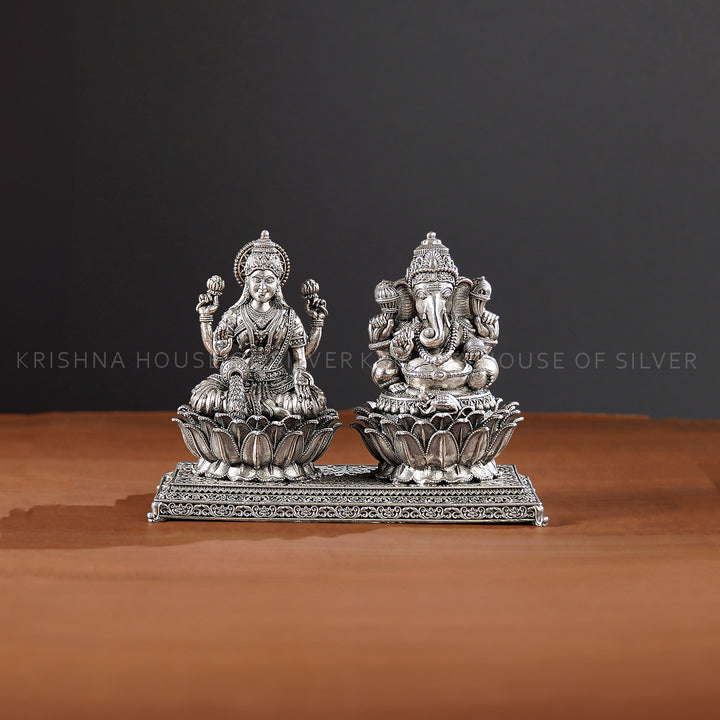 Pure Silver Lakshmi–Ganesh Idol for Prosperity and Wisdom