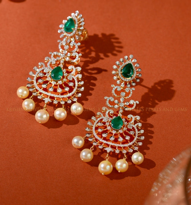 Diamond Earrings Featuring Colour Stones and Cultured Pearls