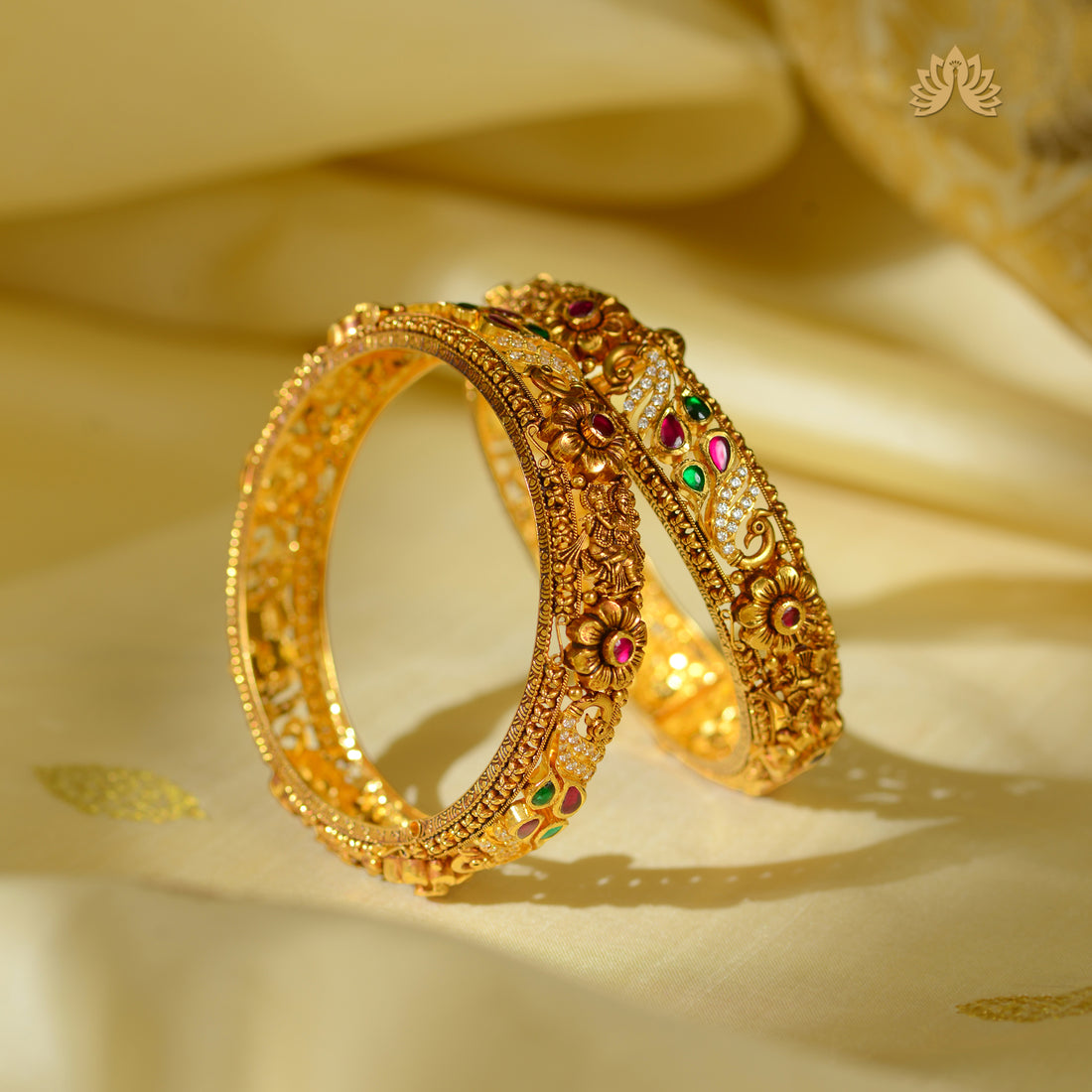 22K Gold Emerald Bangles