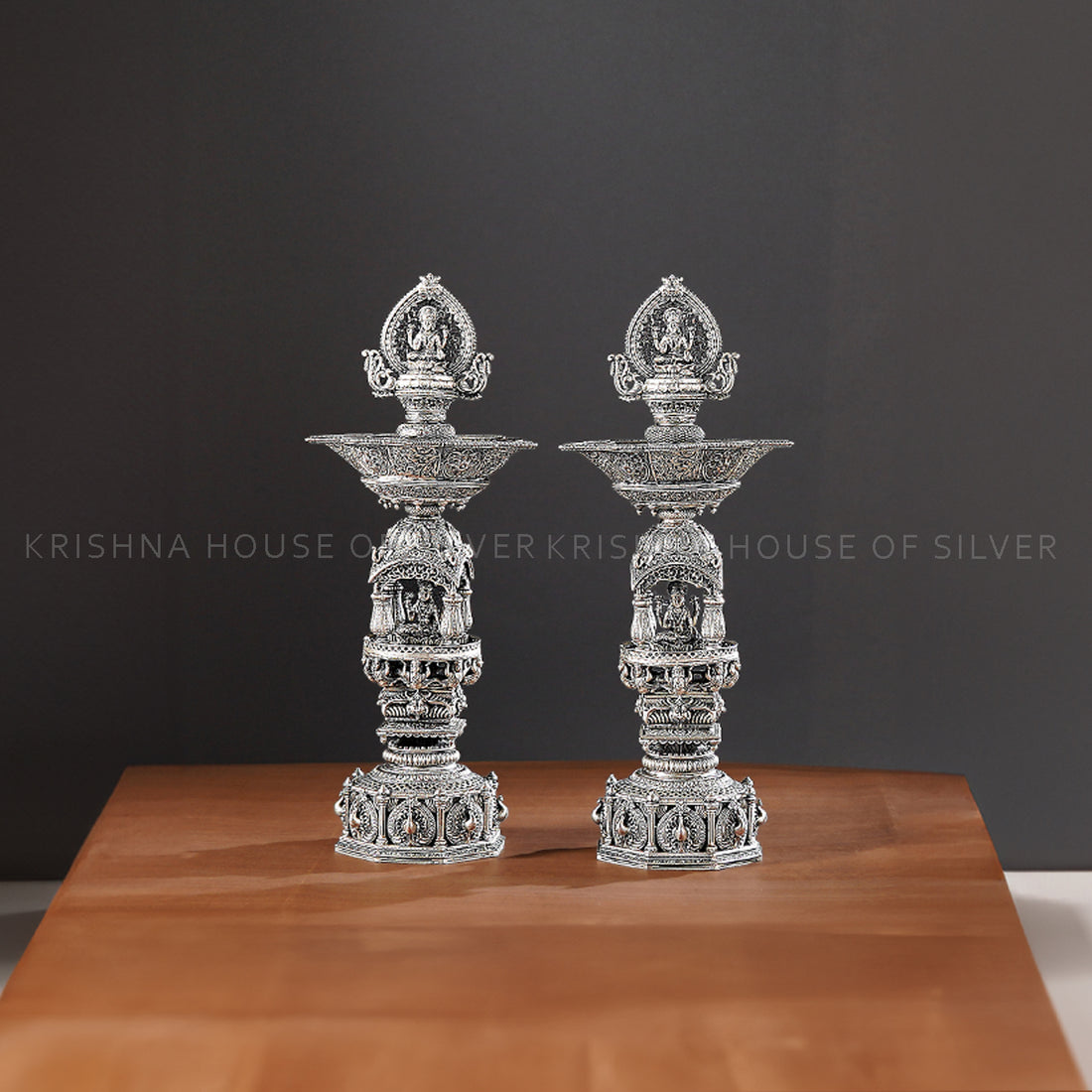 92.5 Silver 4D Nakshi Diyas – Temple Carving Design